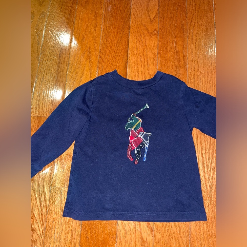 Polo Ralph Lauren Toddler Navy Blue with Flannel Polo Logo Long Sleeve Shirt 2T - Picture 2 of 5